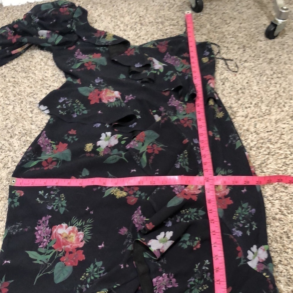 AMUR Pasqualena Midi Dress Size 10 Black Floral Ruffle Puff Sleeve One Shoulder - Picture 11 of 12